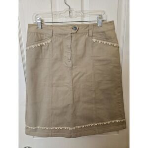 Talbots Stretch Women's Tan Below Knee Skirt With Floral Lace, Size 12